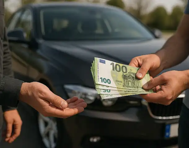 Ein erfolgreicher Barkauf beim Autoankauf in Ahlen, der den schnellen Verkauf eines Fahrzeugs zeigt.